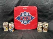 San Diego Super Bowl XXII Seat Pad and Collectible Football Cans