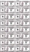 Uncut Sheet of $10 Dollar Bills Banknotes 16 count $160 Face Value