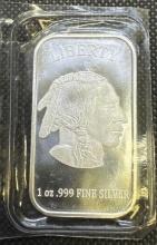 1 Troy Ounce .999 Fine Silver Buffalo Indian Head Bullion Bar