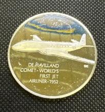 History of Flight De Havilland Comet-World 1st Jet Airliner 1952 Sterling Silver Coin 1.30Oz