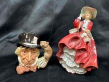 Pair of Royal Doulton Ceramic Decorative Statues Mad Hatter and Top O The Hill