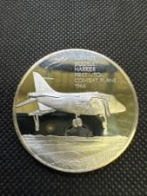 History Of Flight Hawker Siddeley Harrier 1st Combat Plane 1966 Sterling Silver Coin 1.36 Oz