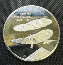 History Of Flight 1st To Master Glider Flight 1891 Sterling Silver Coin 1.30 Oz