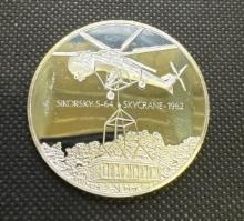 History Of Flight Sikorsky S-64 Skycrane 1962 Sterling Silver Coin 1.31 Oz