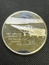 History Of Flight 1st Airplane Crossing Of The English Channel Sterling Silver Coin 1.36 Oz
