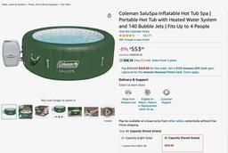 Coleman SaluSpa Inflatable Hot Tub Spa Portable Heated 140 Bubble Jets 4 People #90363E