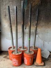 Orange Cones & Concrete-Set Metal Poles in Buckets