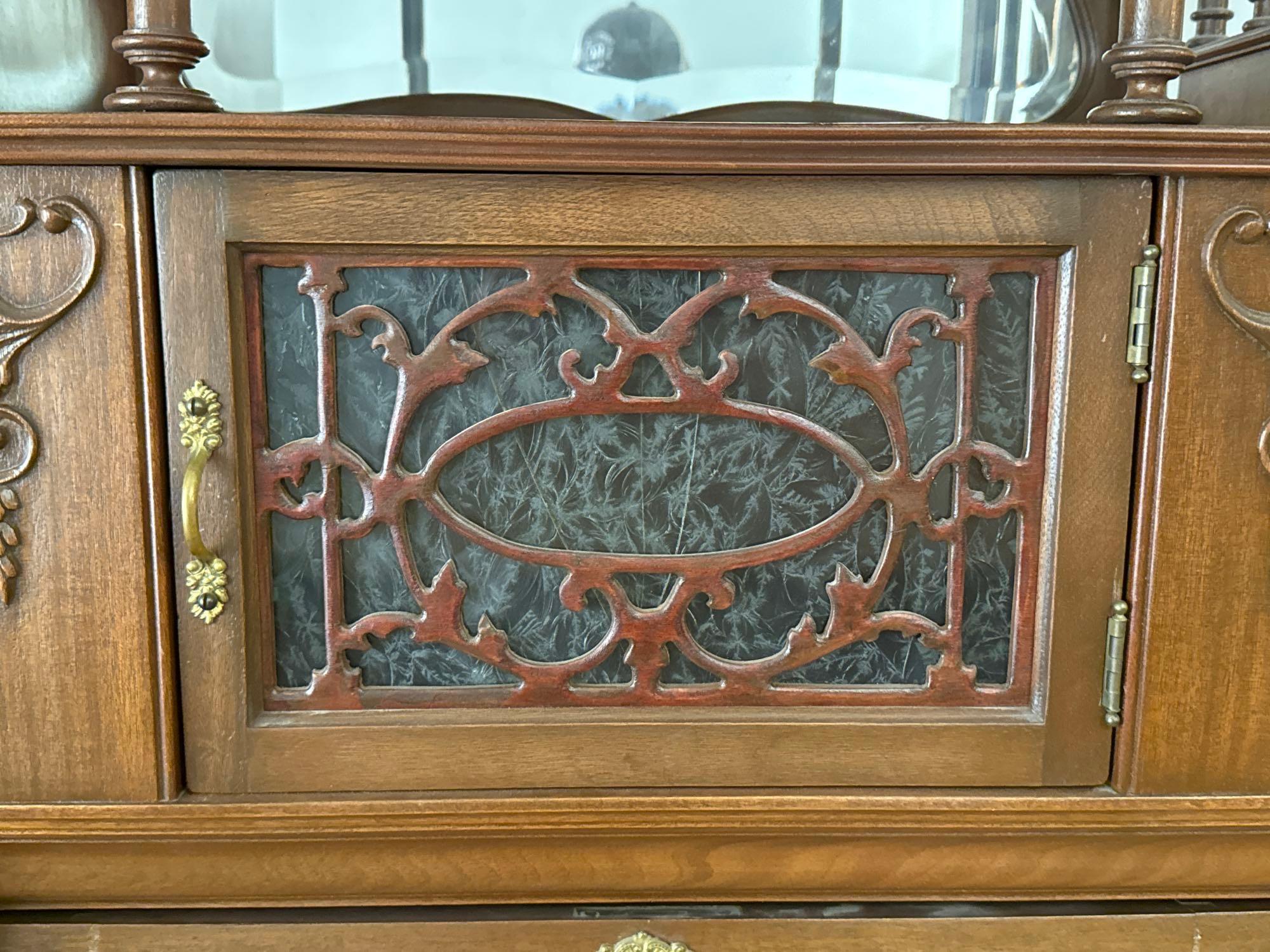 Antique Edwardian Wood Side-By-Side Display Bookcase & Secretary Cabinet