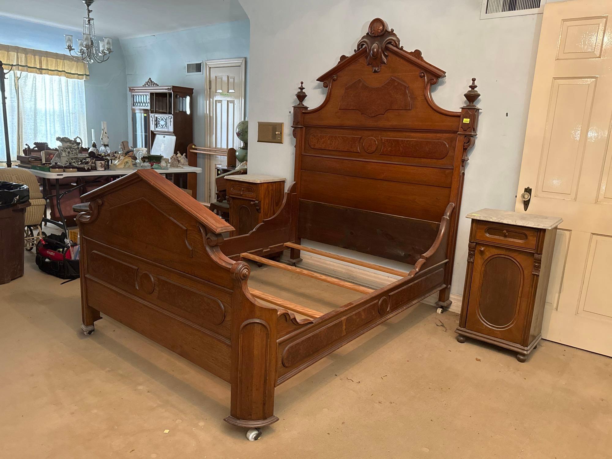 Antique Wood Carved Full Size Bed