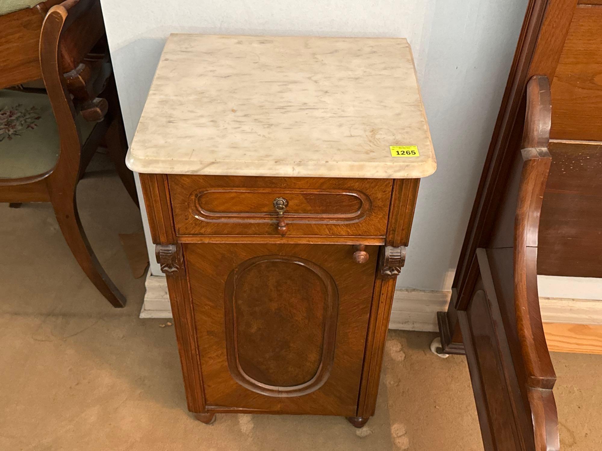 Antique Nightstand with Marble Top