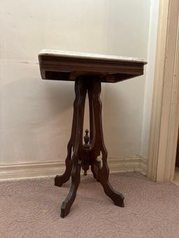 Antique Wood Table with Marble Top