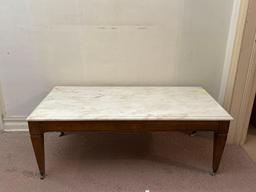 Antique W&Z Wood Coffee Table with Marble Top