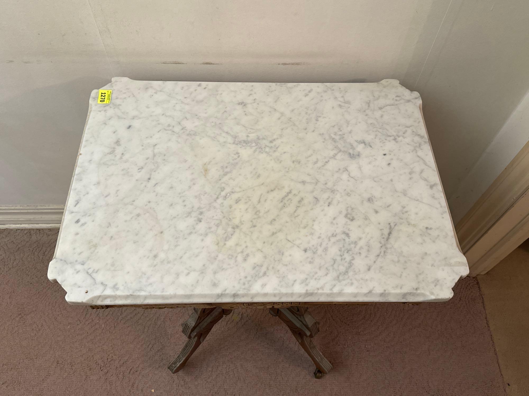 Antique Wood Parlor Table with Marble Top