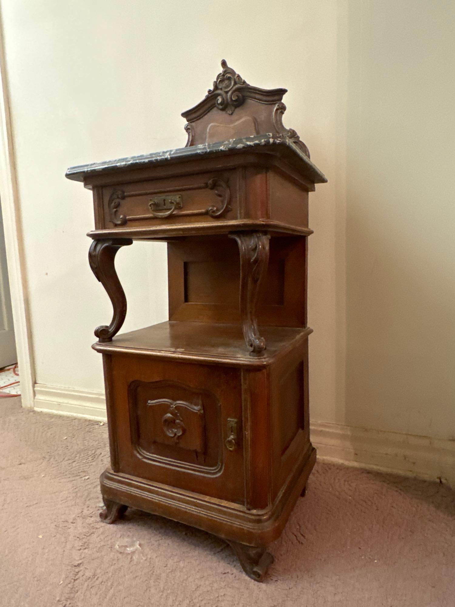 Antique Bedside Table with Marble Top