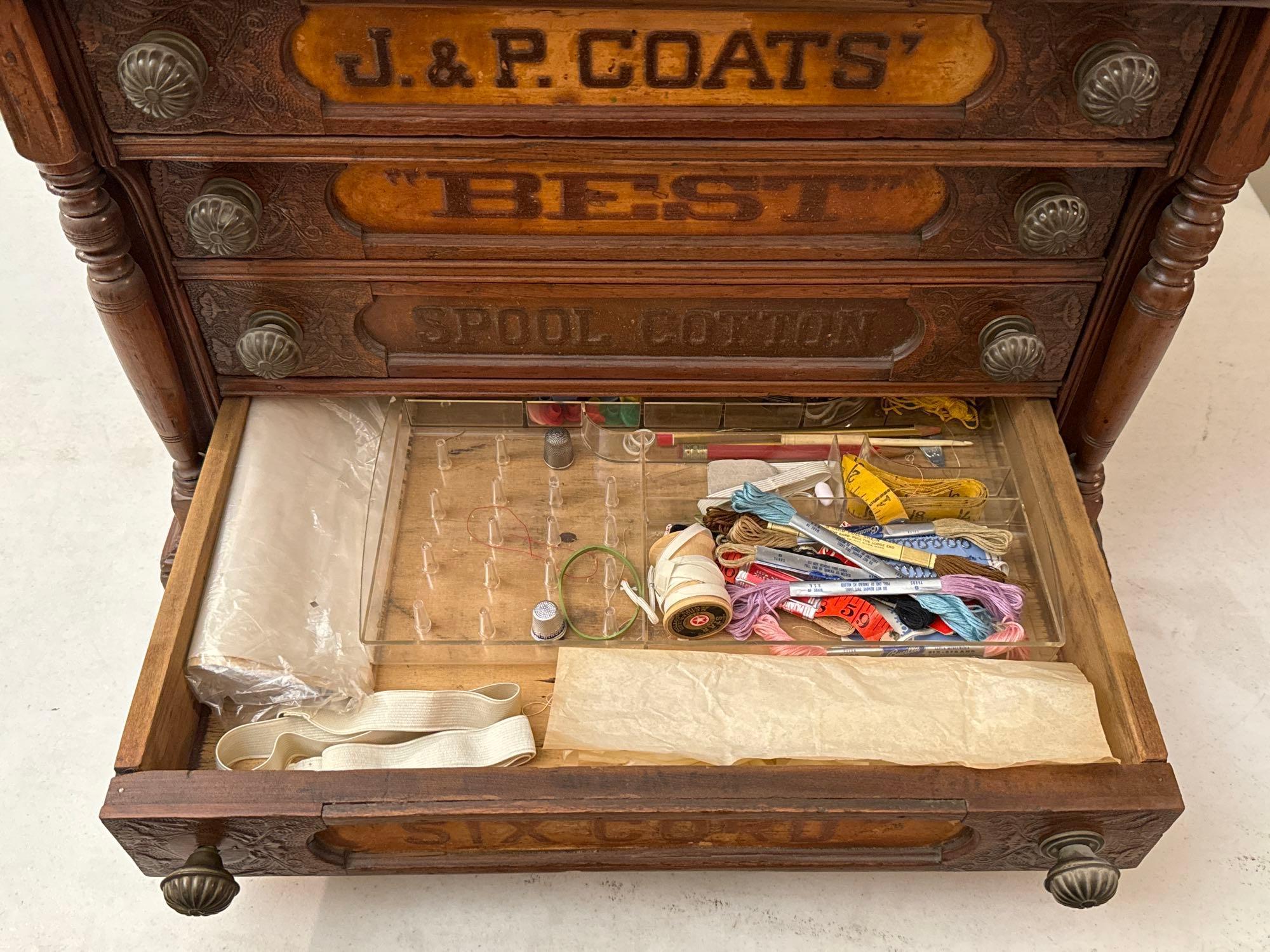 Antique J. & P. Coats Spool Tabletop Drawer Set