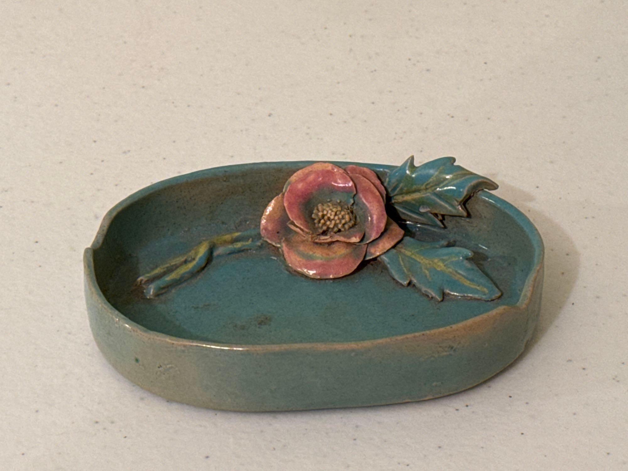 Antique Mirror, Blue Willow Candles, Geode Rock, Floral Frogs, Handmade Ash Tray & Shell Trays