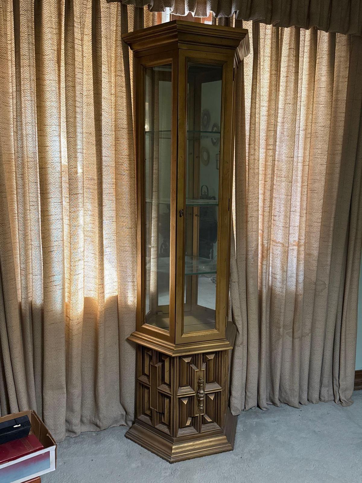 Vintage Gold Wood Curio Cabinet