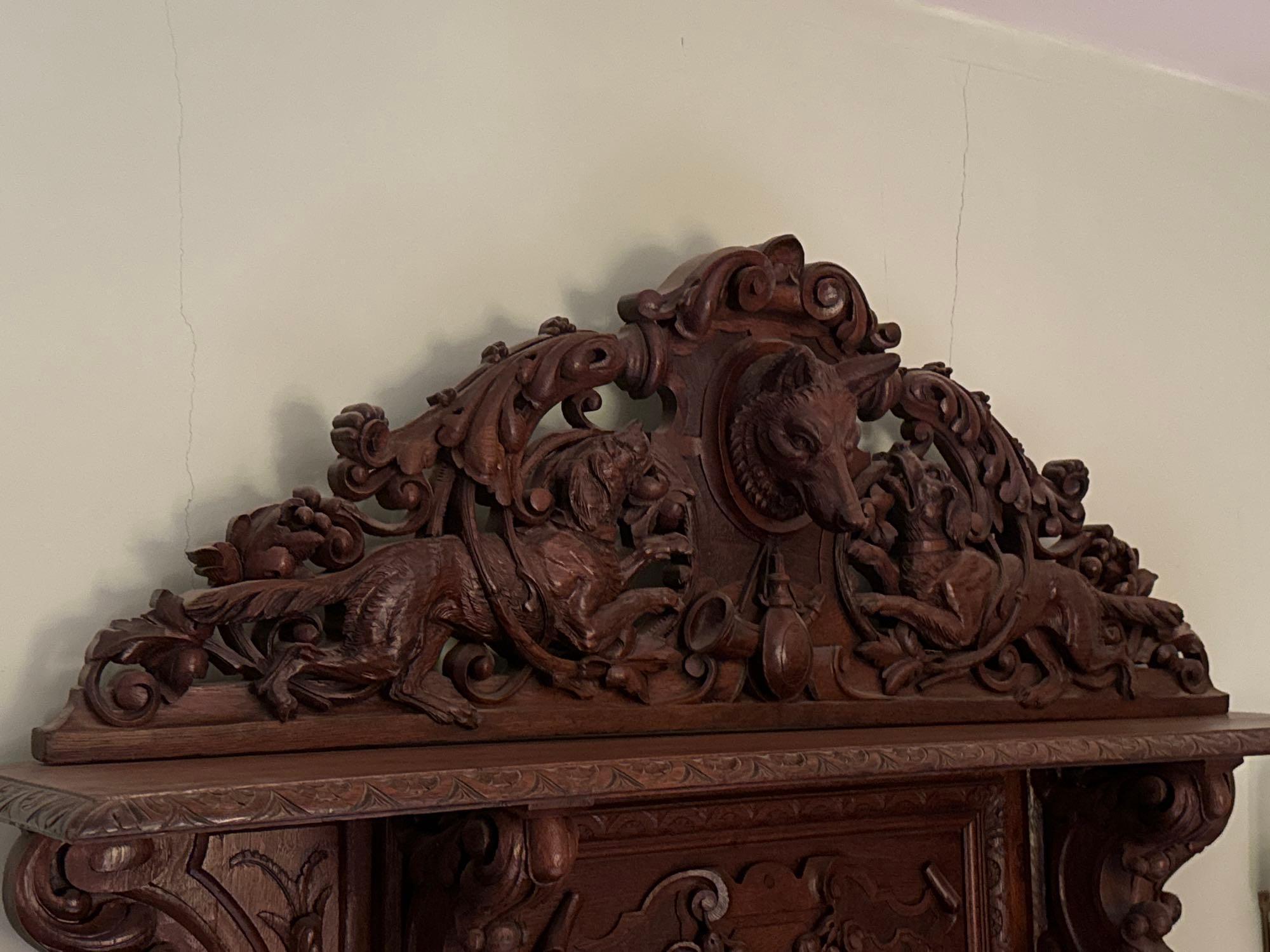 Antique Figural Carved Wood Sideboard