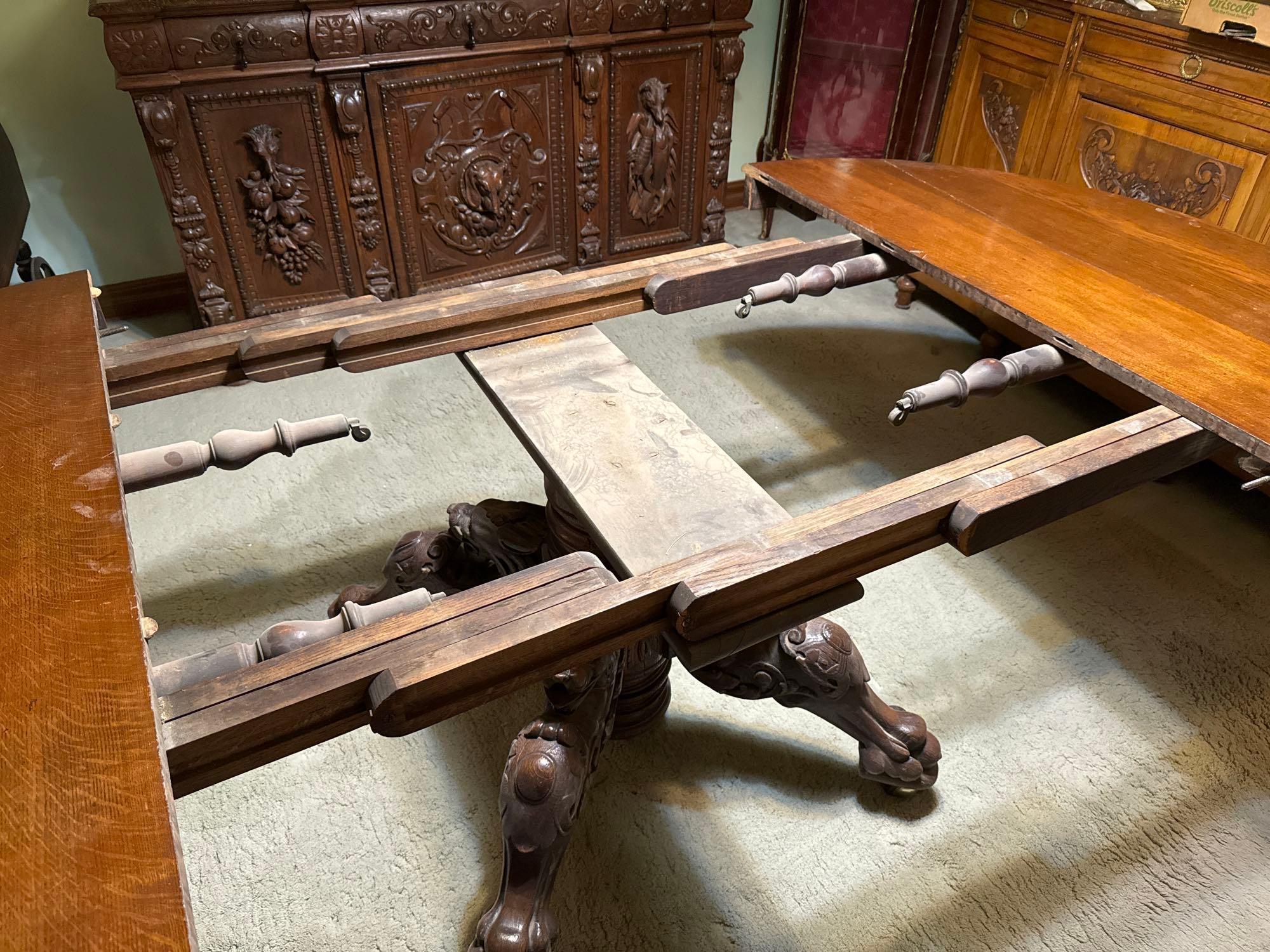 Antique Carved Dragon Leg Dining Table