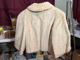 Vintage White Fur Jacket with Gemstone Closure