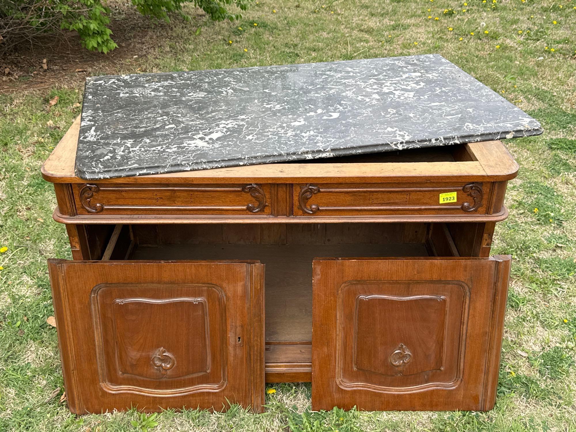 Antique Wood Buffet with Marble Top