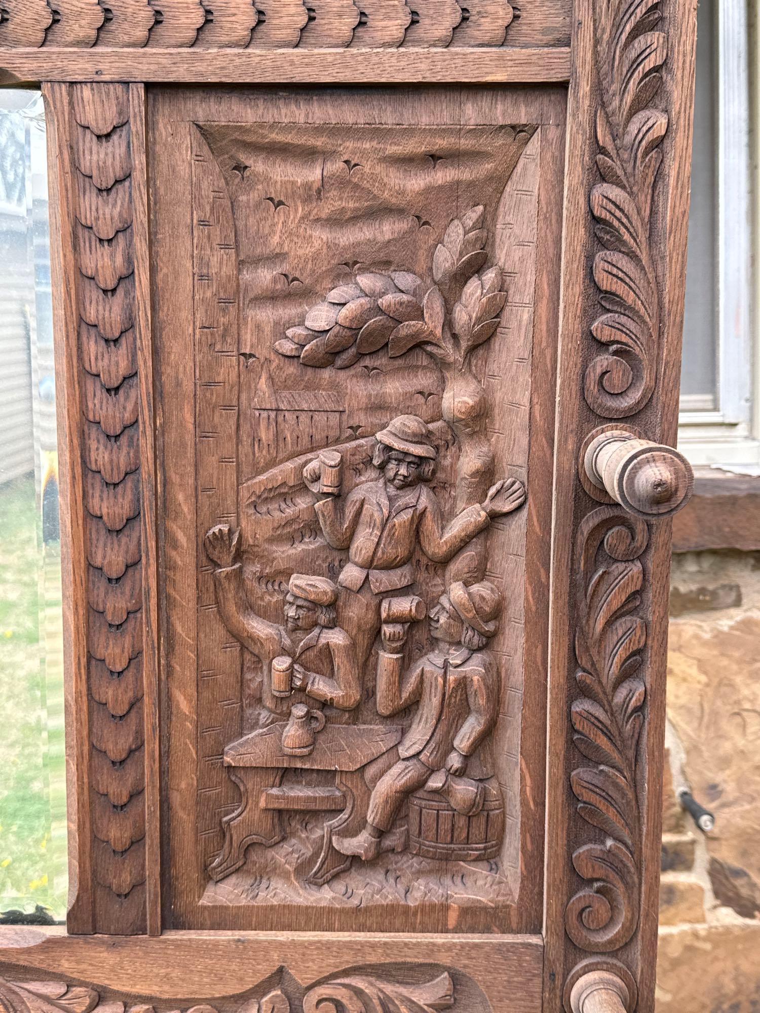 Antique Ornate Carved Wood Hall Tree