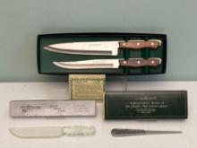 Maxam Steel Knives, Glass Fruit Knife & Franklin Mint Letter Opener