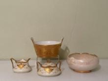 Vintage Limoges Golden Bowl, Hand Painted Iridescent Bowl, Sugar Bowl & Creamer