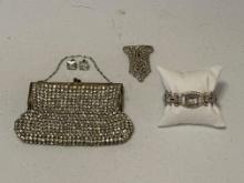 Vintage Rhinestone Handbag, Bracelet, Earrings & Hair Clip