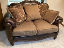 fabric and leather loveseat
