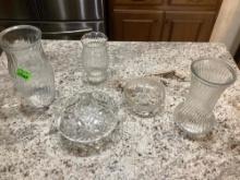 vases, bowl and candy dish- clear glass bundle