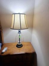 2 matching glass lamps - with similar shades