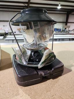One Coleman two mantle propane lantern in plastic case. Used