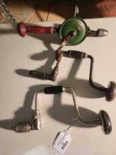 Three hand drills. One vintage Fulton and two 12" hand drills. Used.