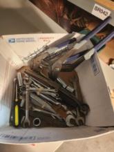 Assorted open and closed end wrenches, a few sockets and two channel lock pliers. Used.