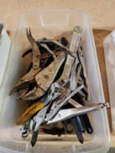 Small plastic tub of assorted pliers. Used.
