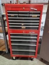 Two set red steel Craftsman 15 drawer tool chest. Used. 27" x 54" x 18"