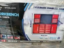 Steelman 7ft Red Work Bench with 18 Drawers