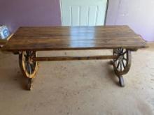 Wagon Wheel Wooden Table