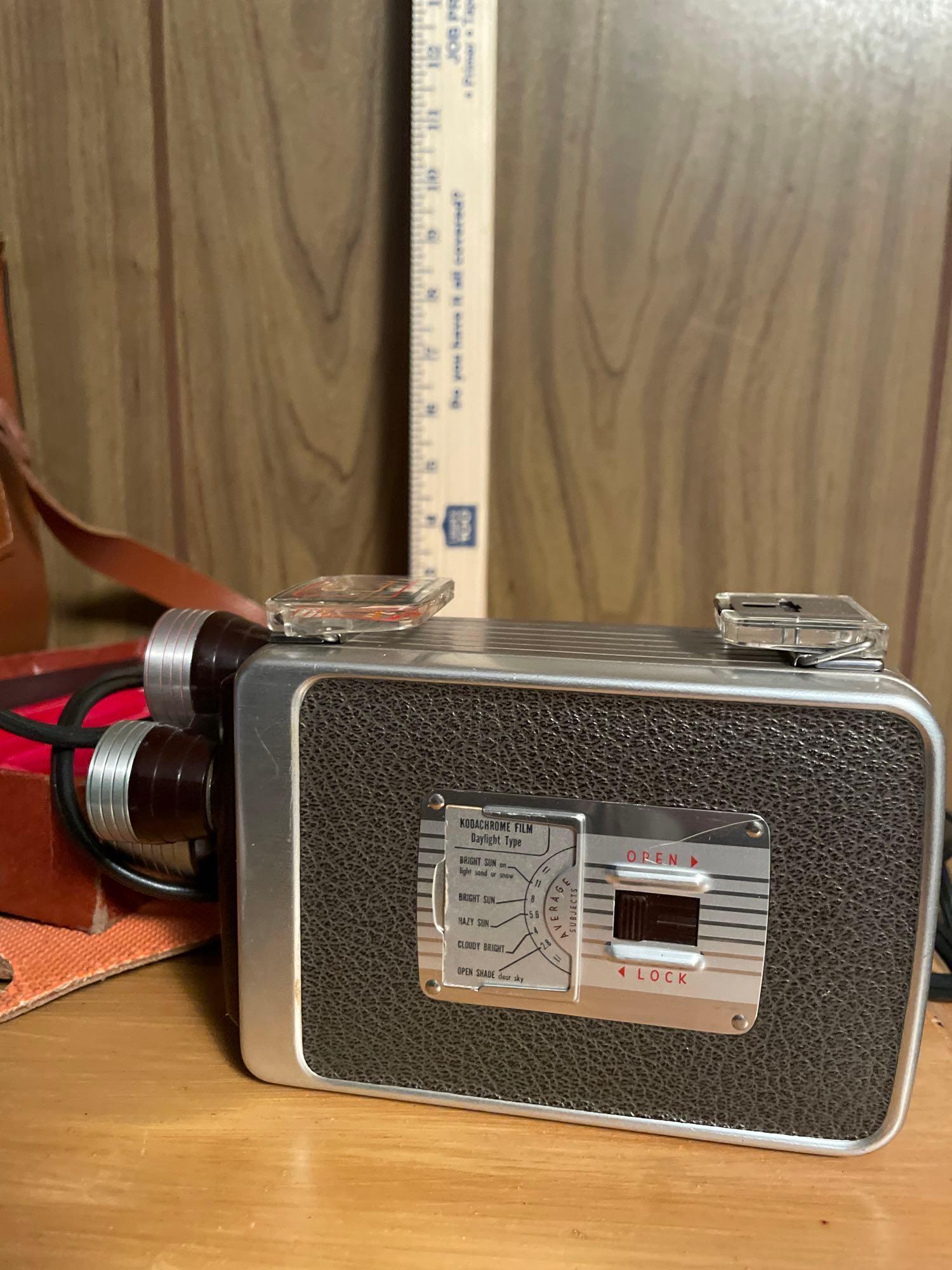 Vtg Kodak Brownie Camera, Flash, Case and Misc