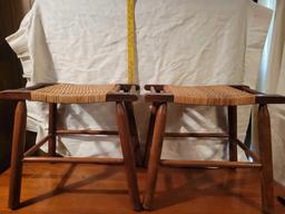 Vintage Wicker Wooden Stools (2)