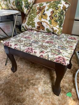 Vintage Vanity Seat, Embroidered Stool and Pillows