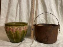 Vintage Planter and Cast Iron Pot