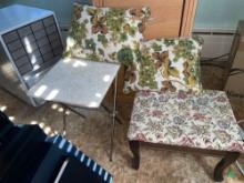 Vintage Vanity Seat, Embroidered Stool and Pillows