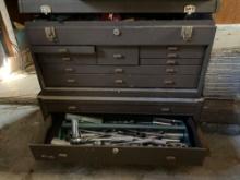 Vintage Tool Box Filled With Vintage Tools & Rolling Cart