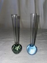 2 Art Glass Flute Vases