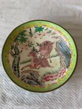 Vintage Enamel Cloisonne Deer Motif Plate