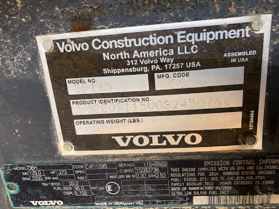 2015 Volvo SD115 High Vibratory Smooth Drum Roller W/ Shell kit