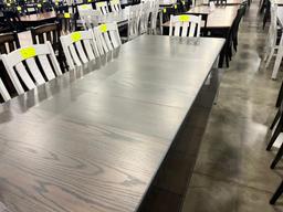 OAK DINING TABLE W 6 SIDE CHAIRS, 1 BENCH, 4 LEAVES 66X44 IN