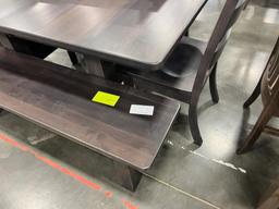 BROWN MAPLE FRONTIER TABLE W 4 SIDE CHAIRS 1 BENCH 2 LEAVES 42X60 IN